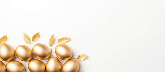 Aufkleber - Minimal Easter concept with a pattern composition of golden eggs on a white background, ideal for a copy space image.