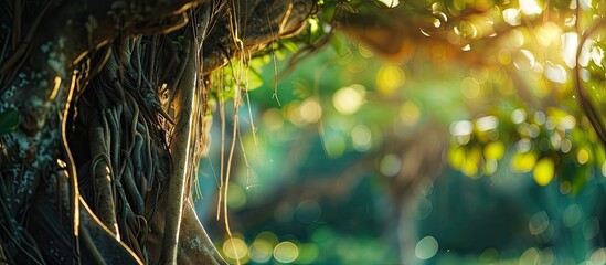 Poster - A section of a banyan tree with a blurred nature backdrop suitable for a copy space image.