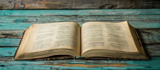 Aufkleber - Notebook opened on a wooden table with copy space image.