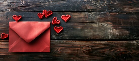 Poster - Valentine's Day concept with a red envelope and hearts, perfect for a love letter, with a designated copy space image.