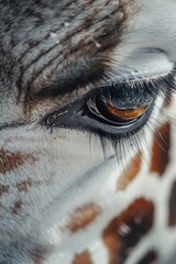 Wall Mural -  A tight shot of a giraffe's eye, displaying its distinctive brown iris and surrounding white spots