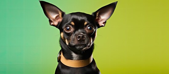 Poster - Chihuahua dog with copy space image on a green backdrop.