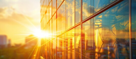 Poster - Sunset rays illuminating modern building; copy space image.
