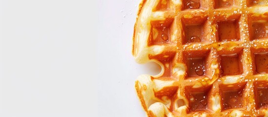 Poster - Close-up of a waffle on a white background with ample copy space image.