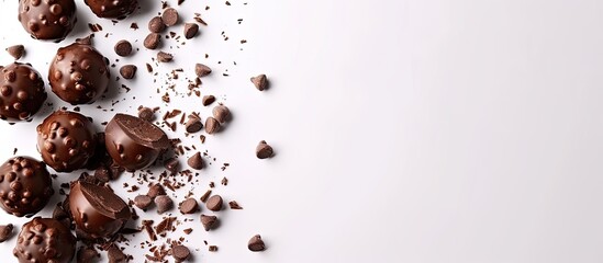 Poster - Chocolate spheres placed on a white backdrop with copy space image.