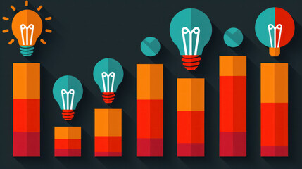 Poster - A series of orange and blue lights are stacked on top of each other. The lights are arranged in a way that they resemble a graph or a chart. Concept of progress and growth, as the lights rise higher
