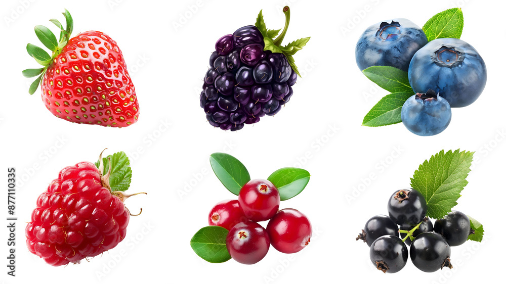 Set of various types of berries, isolated on transparent background ...