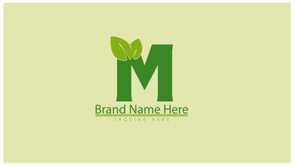 Creative Letter M Leaf Logo Design, Letter M Botanical Logo, Leaf Attached with Alphabet M