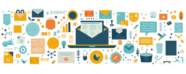 Poster - A colorful image of a laptop with many icons and buttons on it. The image is titled 