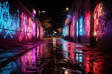 Wall Mural - Urban Neon the light fusion of street art in vibrant graffiti, generative IA