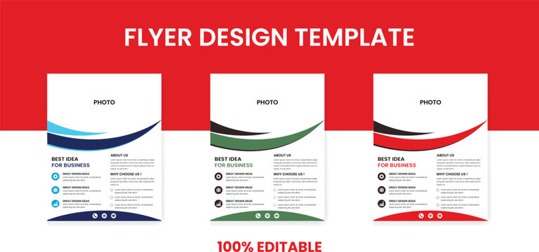 Business Flyer design template with 3 color variations abstract corporate letterhead