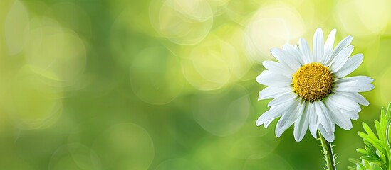 Poster - Close-up shot of a pretty daisy flower with a lush green backdrop in a photo with blank space for text.