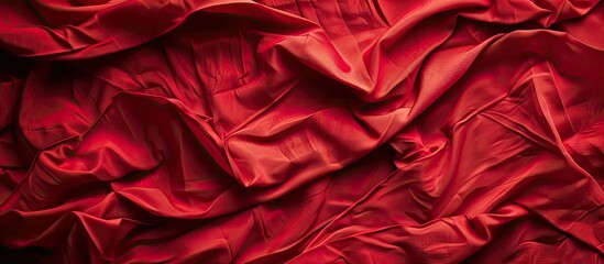 Poster - Detailed close-up of crumpled red fabric texture with copy space image spot.