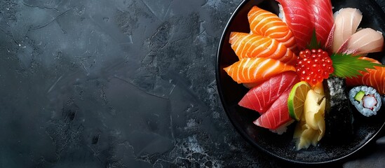 Poster - Colorful Chirashizushi, a traditional Japanese dish, with copy space image.