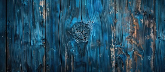 Aufkleber - A weathered wooden wall in blue grunge style featuring a rough texture with a visible knot, suitable for a background with ample copy space image.