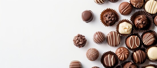 Poster - Delicious chocolate candy on a white backdrop with ample copy space image.