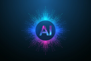 Poster - AI Banner Concept In The Digital Style. Generative Ideas Design Element For Internet Technology. Futuristic Technology Concept Artificial Intelligence.