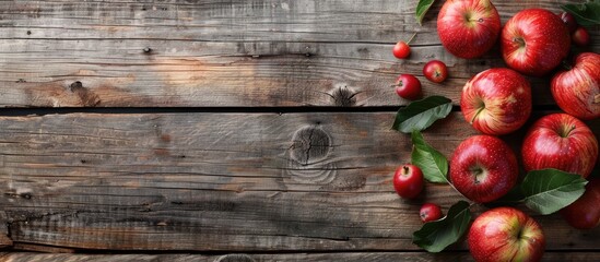 Poster - Apples from the garden displayed on a rustic wooden table with a blank space for text or images.