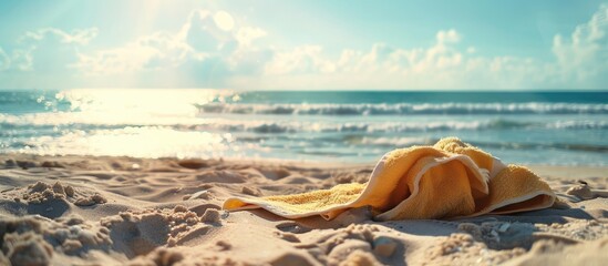 Poster - Sunny day at the beach with a towel for a summer-themed copy space image.