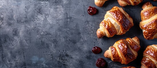 Sticker - Delicious miniature croissants filled with jam, freshly baked and presented from above with ample space for text or images.