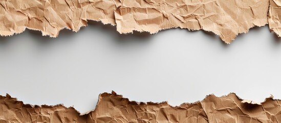 Leinwandbilder - Kraft cardboard piece with ragged edges on white backdrop, providing space for text or image.