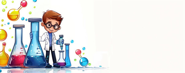Poster - a cartoonish illustration of a young man in a lab coat holding a test tube. the image is titled 