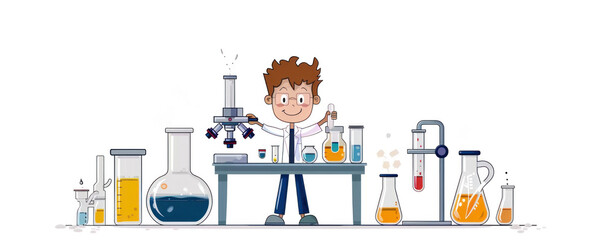 Poster - a cartoonish drawing of a man in a lab coat with a beaker in his hand. the image is titled 