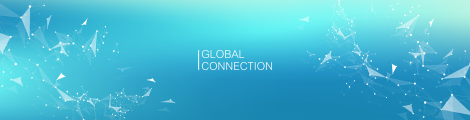 Leinwandbilder - Global network connection banner design template. Header social network communication in the global business concept. Big data visualization. Internet technology