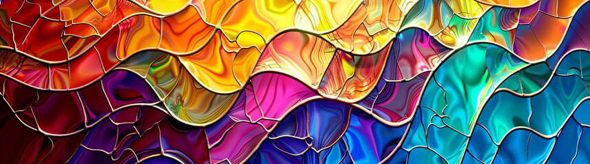 Fototapete - Stained Glass of colorful waves in the style of abstract art background, fantasy style.


