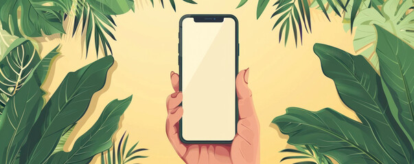 Poster - A hand holding a cell phone in front of a green background