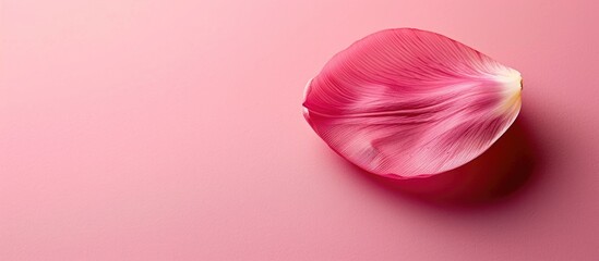 Canvas Print - Close-up of a pink tulip petal on a pink backdrop, symbolizing human aging and life changes, ideal for natural cosmetics concept, with ample copy space image.