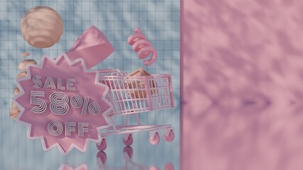 Poster - Abstract 3D Render of Sale - 58 Percent Off with Shopping Cart