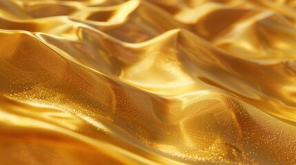 Wall Mural - Golden wavy surfaces with smooth reflective texture background image. Wave-like formations photo backdrop wallpaper realistic. Minimalist and modern aesthetic concept photorealistic