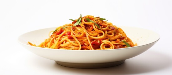 Aufkleber - Spaghetti dish highlighted against a white background with copy space image available.