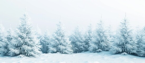 Sticker - A snowy winter landscape background featuring frosted fir trees, ideal for the holiday season with available copy space image.