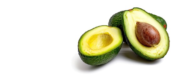 Poster - Avocado on a white backdrop with copy space image.