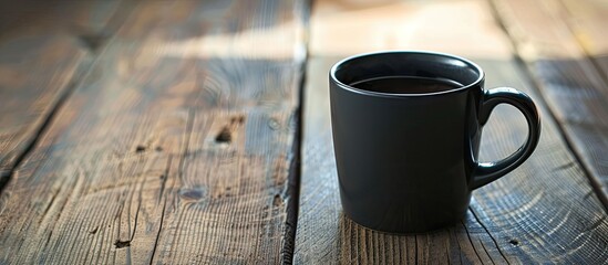 Aufkleber - Black coffee mug on a wooden table, offering ample copy space image.