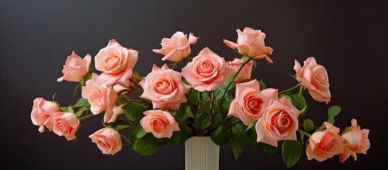 Aufkleber - Floral arrangement of roses in a vase on a white table with a clear background, ideal for a copy space image.