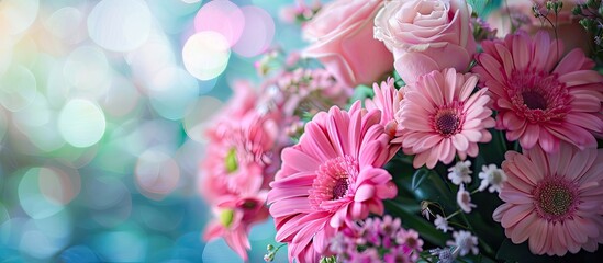 Poster - Bouquet of pink flowers with copy space image.