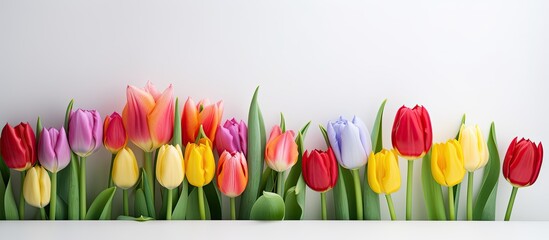 Poster - Various colored tulips set against a white backdrop, providing ample copy space image.