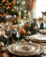 Canvas Print - a table set for christmas with a christmas tree in the background