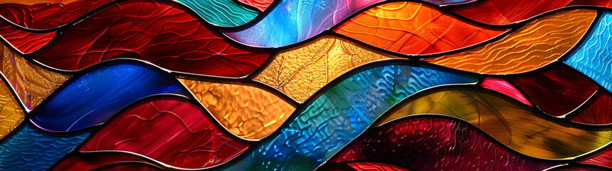 Poster - Stained Glass of colorful waves in the style of abstract art background, fantasy style.


