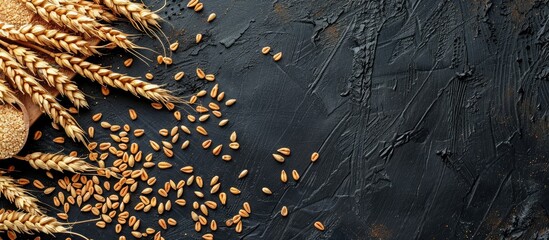 Poster - Black background with wheat cereals, copy space image available.