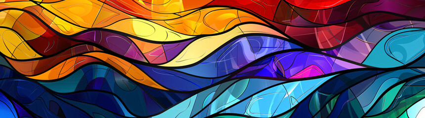 Poster - Stained Glass of colorful waves in the style of abstract art background, fantasy style.


