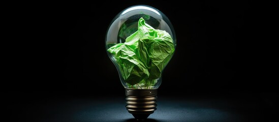 Poster - Green crumpled paper light bulb representing Corporate Social Responsibility (CSR), an eco-friendly business and environmental concept with copy space image.