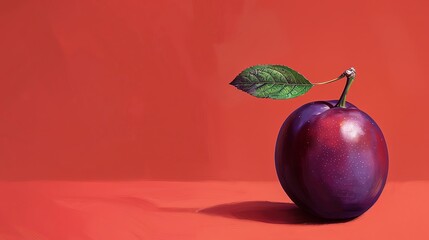 Wall Mural - A single plum on a red background.