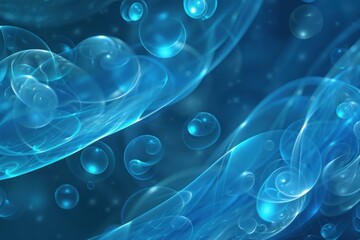 Poster - Digital illustration of blue bubbles with light swirls, suitable for elegant backgrounds