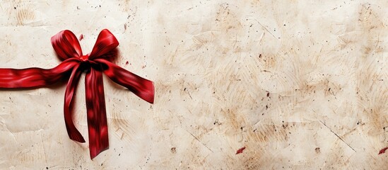 Fototapete - A paper textured background featuring a red ribbon with copy space image.