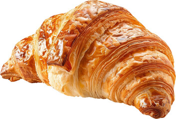 A freshly baked croissant with a golden brown crust and flaky layers.