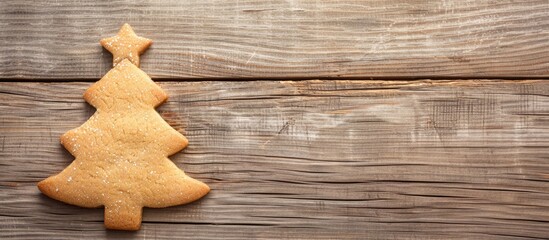 Aufkleber - Christmas tree-shaped cookie on a wooden background with copy space image.